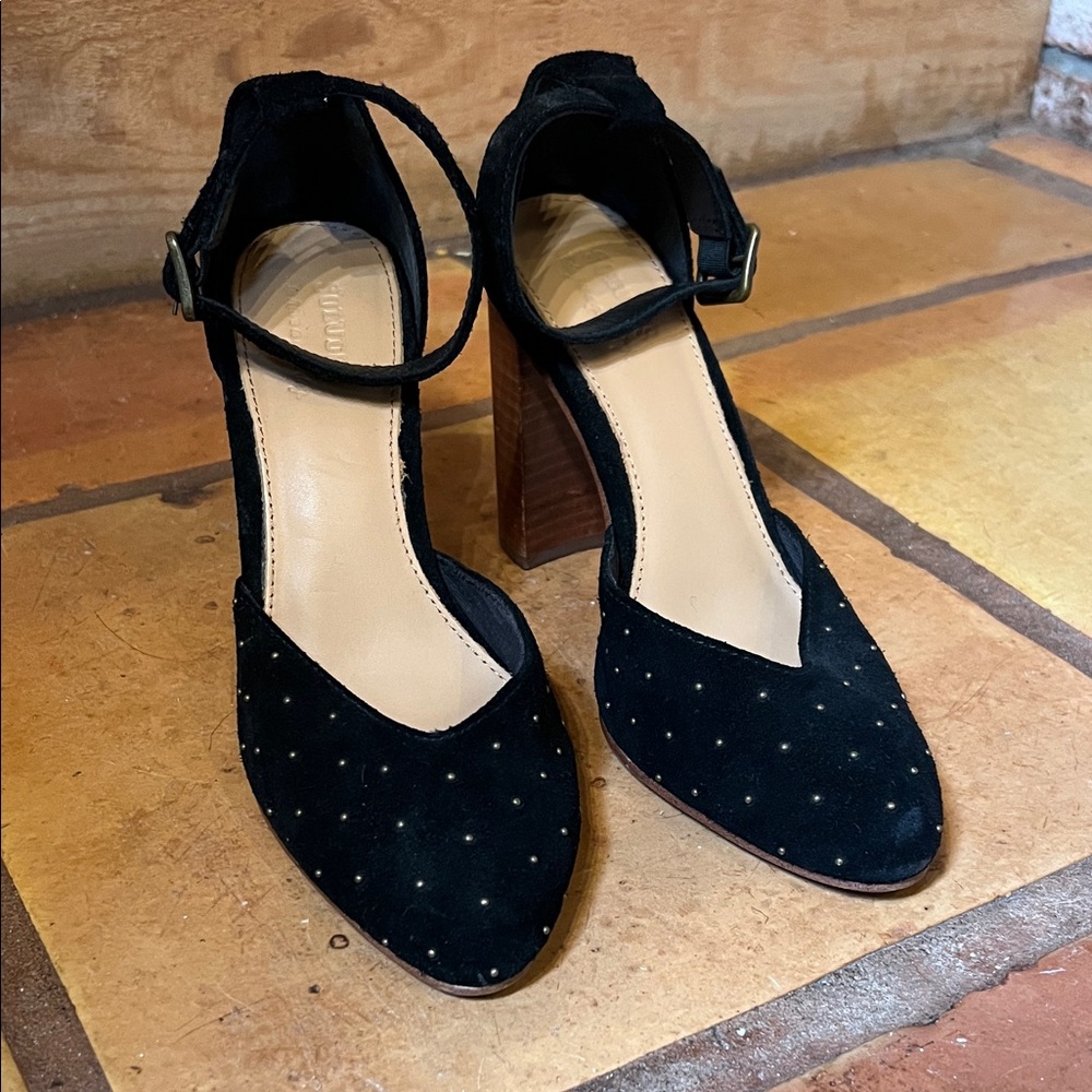 Soludos Collette Studded Block Heels in black suede